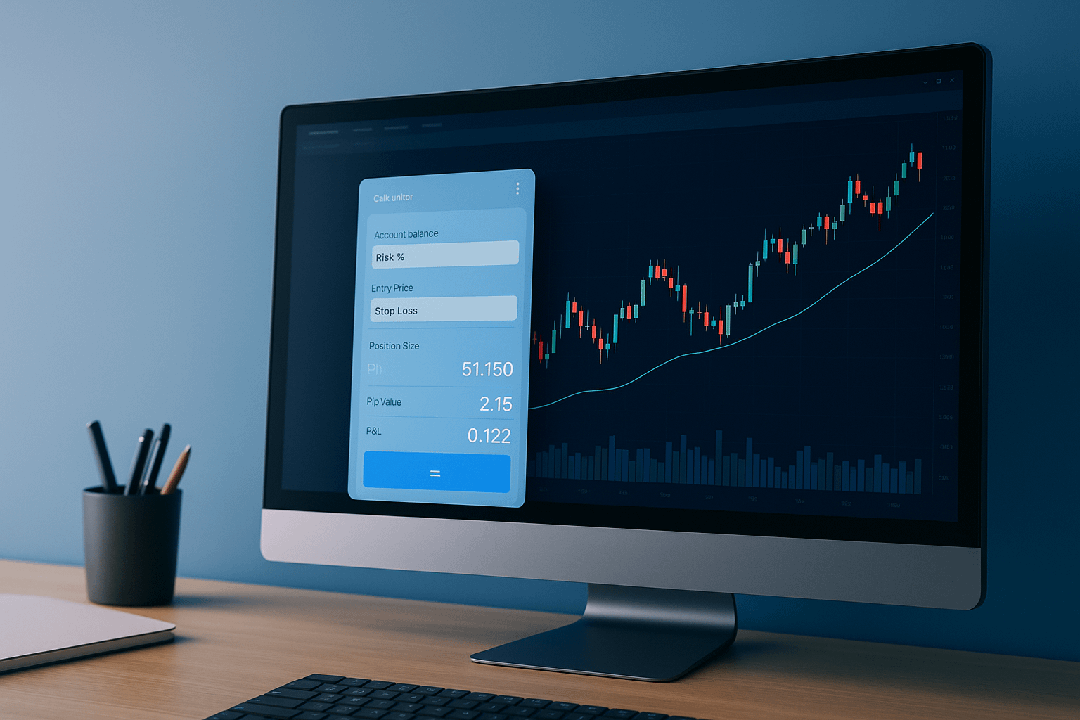 Financial analysis with charts and calculator overlay - UpdateTrade